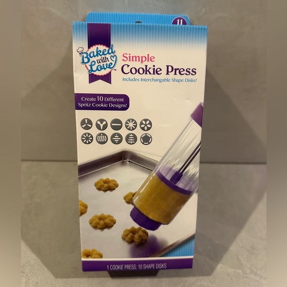 NIB Baked With Love Simple Cookie Press With 10 Different Spritz Cookie Designs - Picture 1 of 2
